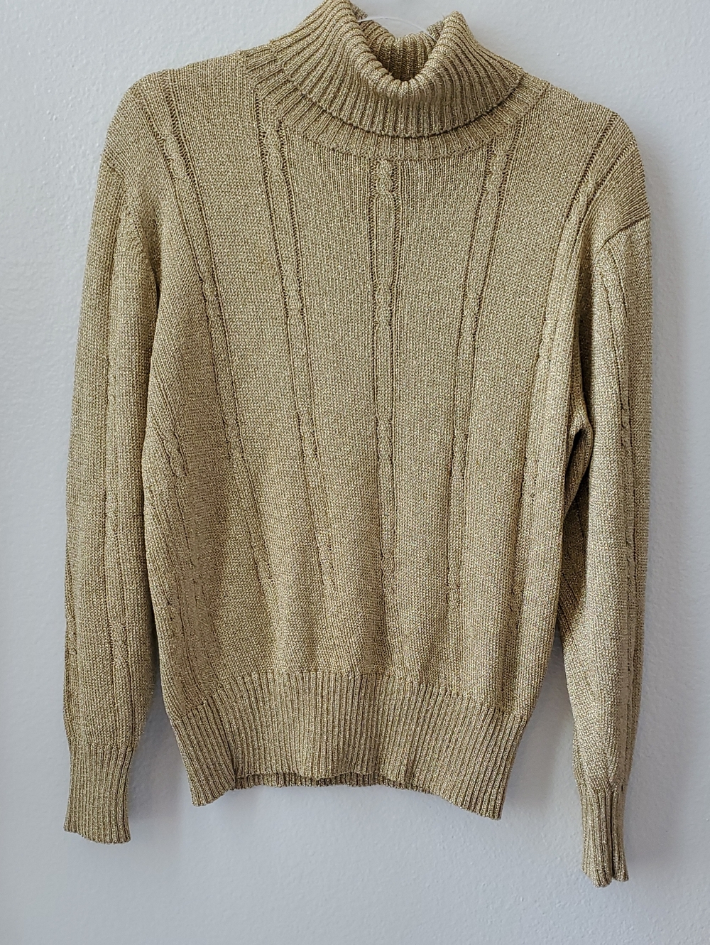 Evan-Picone metallic gold Turtleneck Cable Knit Sweater
